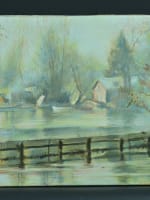 Ancien tableau bord de rivière post impressionniste signé brume matinale Somme - Miniature 3