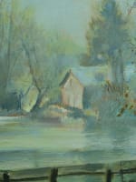 Ancien tableau bord de rivière post impressionniste signé brume matinale Somme - Miniature 5