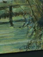 Ancien tableau bord de rivière post impressionniste signé brume matinale Somme - Miniature 8