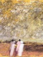 Ancien dessin pastel impressionniste élégante en bord de mer Gabrielle Bellocq - Miniature 1