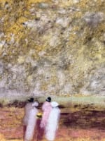 Ancien dessin pastel impressionniste élégante en bord de mer Gabrielle Bellocq - Miniature 2