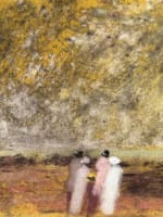 Ancien dessin pastel impressionniste élégante en bord de mer Gabrielle Bellocq - Miniature 9