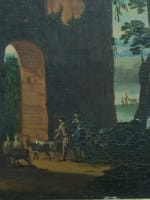 Tableau ancien paysage italien ruine romaine antique animé sv Jan Asselijn XVIIIe - Miniature 5