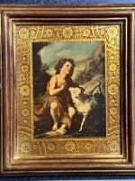 Ancien tableau religieux florentin icône Saint Jean Baptiste Murillo cadre bois or - Miniature 1