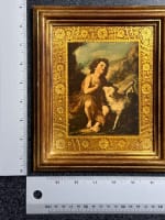 Ancien tableau religieux florentin icône Saint Jean Baptiste Murillo cadre bois or - Miniature 2