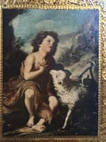 Ancien tableau religieux florentin icône Saint Jean Baptiste Murillo cadre bois or - Miniature 3