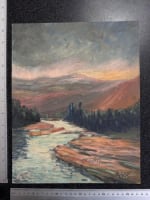 Ancienne tableau école Pyrénéenne vue d'un lac de montagne le soir par Géraud - Miniature 3