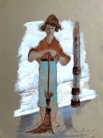Tableau ancien portrait jeune femme balayeuse rue signé Crusat 1950 Paris - Miniature 1