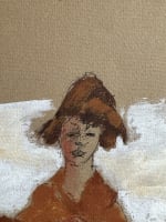 Tableau ancien portrait jeune femme balayeuse rue signé Crusat 1950 Paris - Miniature 2