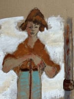 Tableau ancien portrait jeune femme balayeuse rue signé Crusat 1950 Paris - Miniature 3
