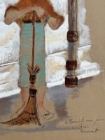 Tableau ancien portrait jeune femme balayeuse rue signé Crusat 1950 Paris - Miniature 4