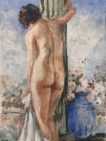 Beau tableau ancien portrait jeune femme nue colonne temple grec jardin Torthe - Miniature 3