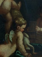 Grand tableau ancien sv François Boucher amour angelot cupidon paysage 18e hst - Miniature 8