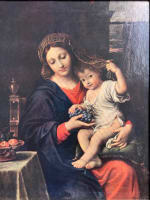 Ancien tableau religieux florentin icône La Vierge à la grappe / Mignard 1950 - Miniature 2