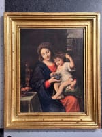 Ancien tableau religieux florentin icône La Vierge à la grappe / Mignard 1950 - Miniature 6