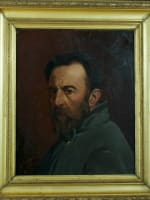 Tableau ancien portrait autoportrait au miroir signé Chabou Toulouse XIXe HST - Miniature 3