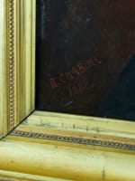 Tableau ancien portrait autoportrait au miroir signé Chabou Toulouse XIXe HST - Miniature 8