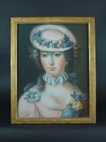 Ancien tableau portrait jeune femme costume Louis XVI Pompadour Louis Tocqué - Miniature 4