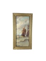 Tableau ancien Pol Noël marine bateau à vapeur voilier phare Royan XIXe port - Miniature 11
