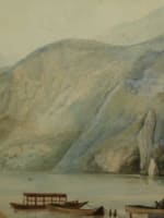 Tableau ancien aquarelle Ciceri paysage Pyrénées animé aquarelle 1830 Isabey - Miniature 1