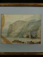 Tableau ancien aquarelle Ciceri paysage Pyrénées animé aquarelle 1830 Isabey - Miniature 2