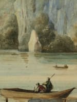 Tableau ancien aquarelle Ciceri paysage Pyrénées animé aquarelle 1830 Isabey - Miniature 4