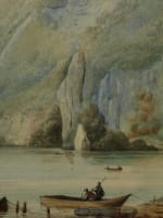 Tableau ancien aquarelle Ciceri paysage Pyrénées animé aquarelle 1830 Isabey - Miniature 5