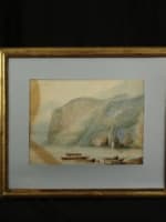 Tableau ancien aquarelle Ciceri paysage Pyrénées animé aquarelle 1830 Isabey - Miniature 12