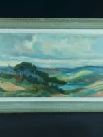 Tableau ancien paysage panoramique pins parasol Landes rivière Pierre Roblin - Miniature 2