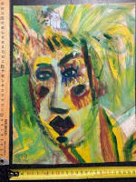 Rare et très belle gouache collage portrait 1996 Moritz Ney Luxembourg visage - Miniature 6