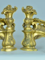 Ancien chenet feu Louis XV rocaille vase bronze doré antique fire dogs Germain - Miniature 4