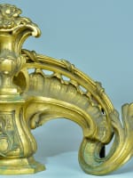 Ancien chenet feu Louis XV rocaille vase bronze doré antique fire dogs Germain - Miniature 5