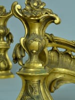 Ancien chenet feu Louis XV rocaille vase bronze doré antique fire dogs Germain - Miniature 6