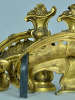 Ancien chenet feu Louis XV rocaille vase bronze doré antique fire dogs Germain - Miniature 8