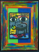 Tableau moderne expressionniste Jaber Art Brut portrait visage cadre peint - Miniature 1