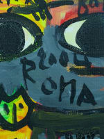 Tableau moderne expressionniste Jaber Art Brut portrait visage cadre peint - Miniature 4