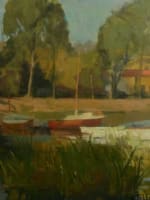 Raymond Tellier beau tableau bord de rivière animée barque paysage Douai rare - Miniature 3