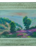 Ancien tableau signé C De Crépy paysage aux bruyères genêts promeneur art déco - Miniature 2