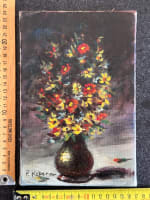 Ancien tableau huile sur toile signé P Ribera, nature morte bouquet de fleurs - Miniature 3