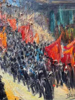 Ancien tableau vue Kremlin Russie Moscou Beris défilé place Rouge Suisse Judaica - Miniature 3