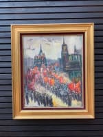 Ancien tableau vue Kremlin Russie Moscou Beris défilé place Rouge Suisse Judaica - Miniature 10