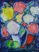 Beau tableau ancien Armand Bouvier bouquet de fleurs nature morte ent. Dufy cadre - Miniature 1