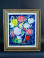 Beau tableau ancien Armand Bouvier bouquet de fleurs nature morte ent. Dufy cadre - Miniature 2