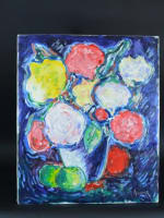 Beau tableau ancien Armand Bouvier bouquet de fleurs nature morte ent. Dufy cadre - Miniature 3