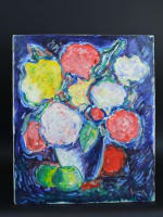 Beau tableau ancien Armand Bouvier bouquet de fleurs nature morte ent. Dufy cadre - Miniature 4