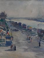 Ancien tableau Paris Belle époque la Seine animée tour Eiffel Henry Laurent XIXe - Miniature 1