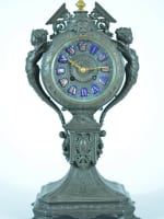Ancienne pendule aux shinges satyre Bérain patine bronze clock Blot et Drouard - Miniature 1