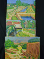 Beau tableau ancien Jean Bellon paysage lyonnais Rhône Liergues Lauris vignes x3 - Miniature 5