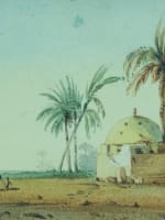 Tableau ancien orientaliste XIXe Amable Crapelet vue d'Egypte animé mausolée - Miniature 1