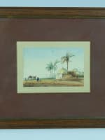 Tableau ancien orientaliste XIXe Amable Crapelet vue d'Egypte animé mausolée - Miniature 2